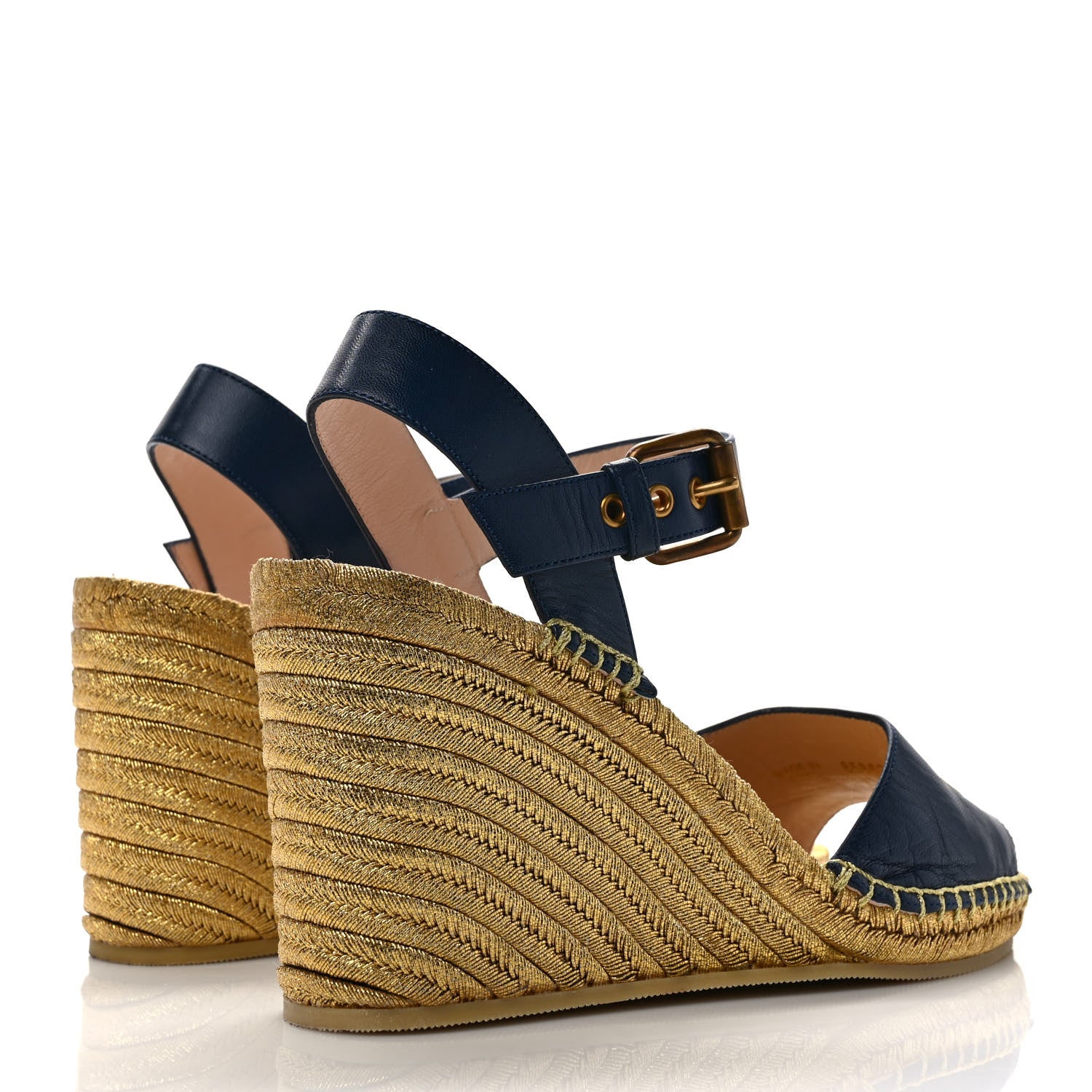 Gucci Calfskin Espadrille Platform 95 Wedge Sandals 38 Blu Agata Oro Vecchi 4 of 9