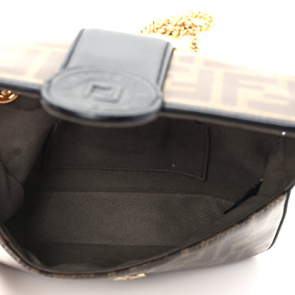 Fendi Glazed Fabric Vitello Century FF 1974 Stamp Patch Mini Double F Crossbody Bag Mogano Panna Black 5 of 9