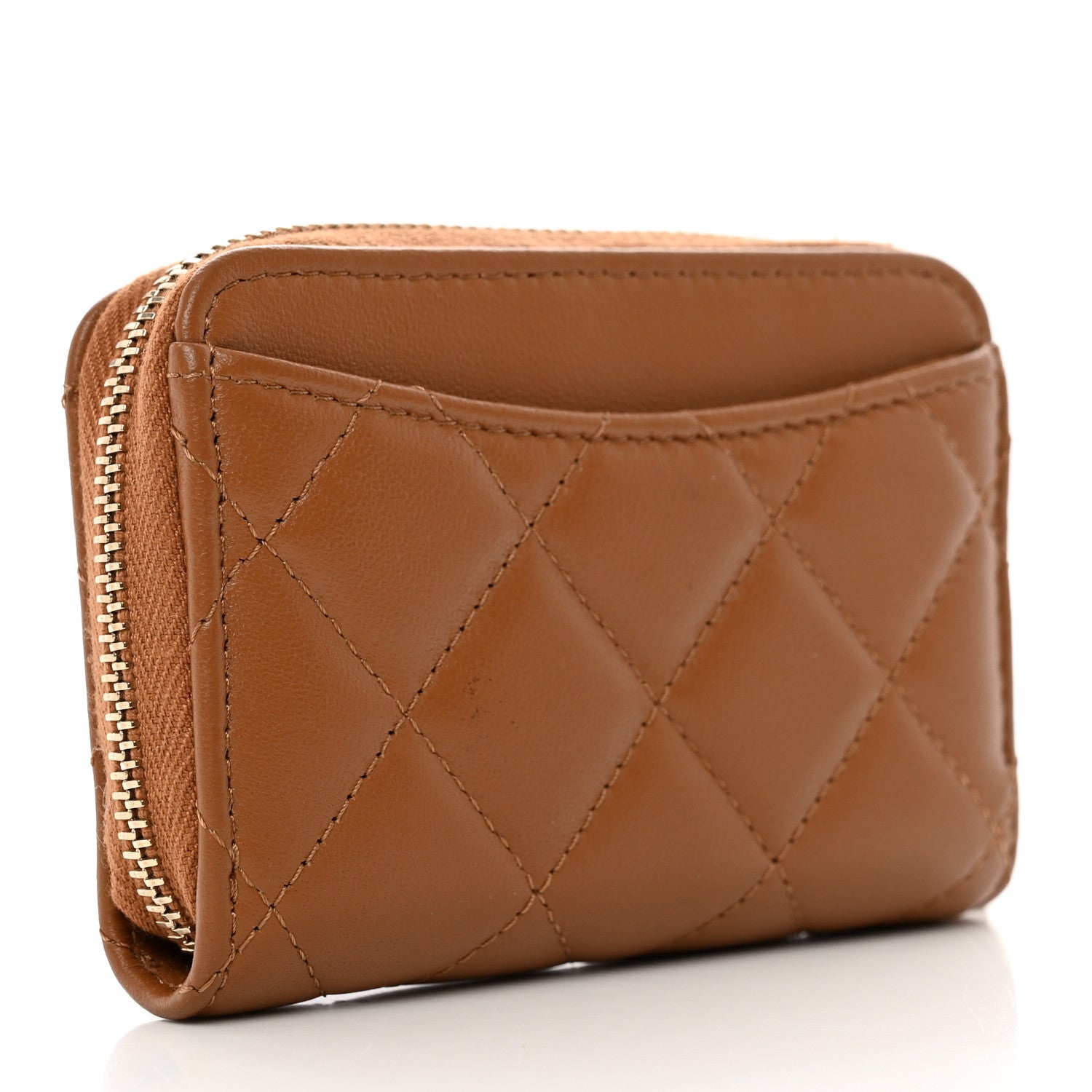 Chanel Lambskin Quilted Zip Around Coin Purse Wallet Brown 3 of 9