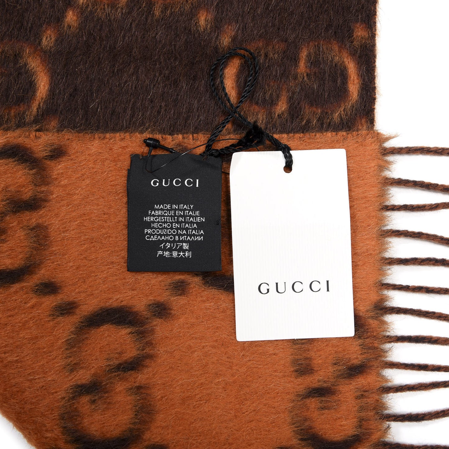 Wool Alpaca GG Monogram Big GG Rock Scarf Tangerine Brown