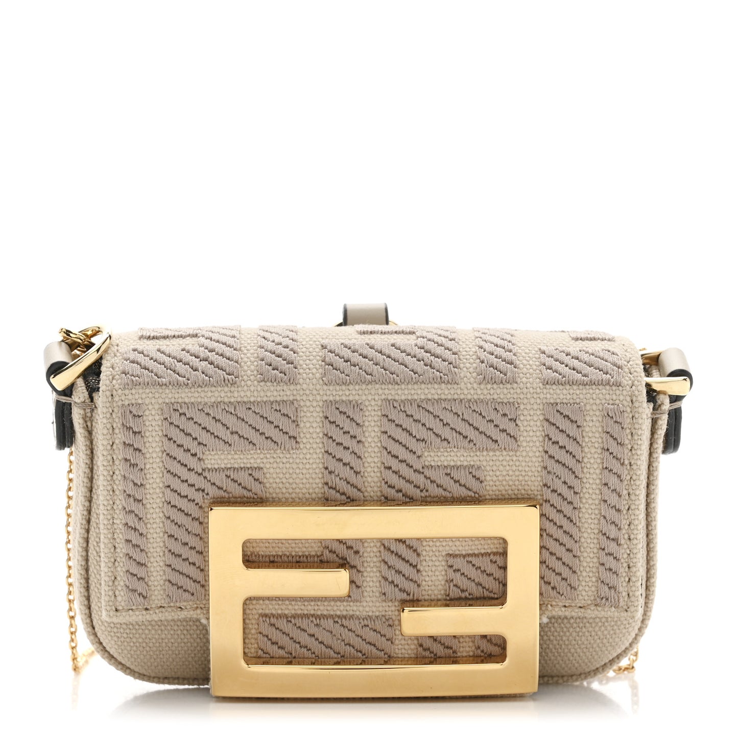 Canvas Vitello King FF Embroidered Nano Maxi Buckle Baguette Charm Nuvola