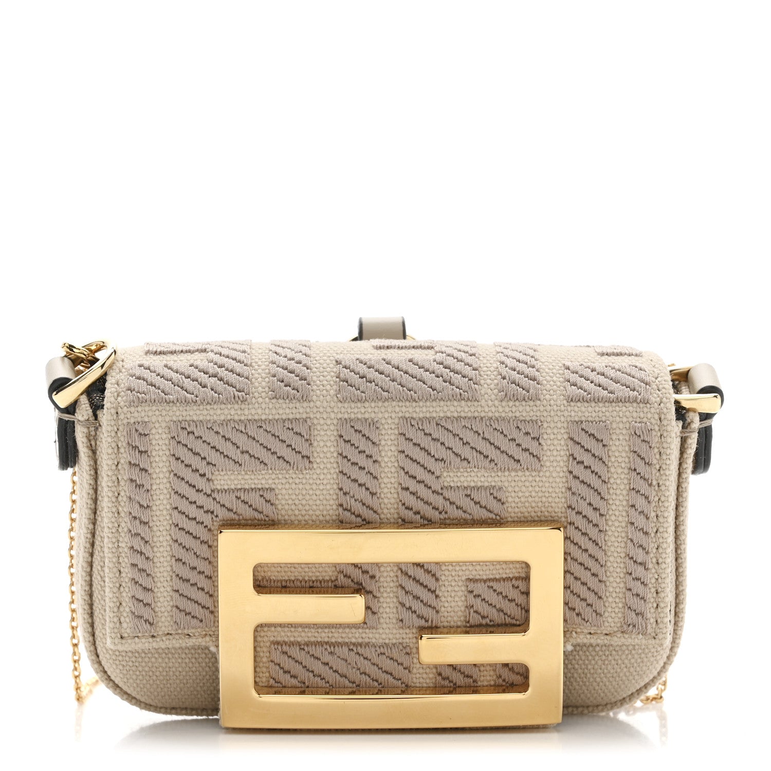Fendi Canvas Vitello King FF Embroidered Nano Maxi Buckle Baguette Charm Nuvola 8 of 10