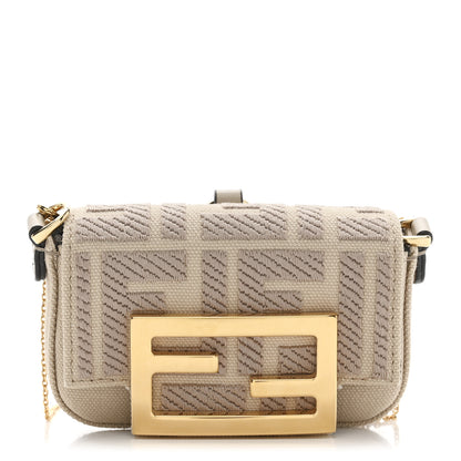 Fendi Canvas Vitello King FF Embroidered Nano Maxi Buckle Baguette Charm Nuvola 8 of 10