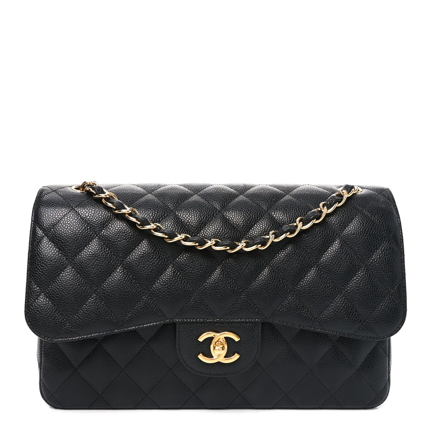 Caviar Quilted Jumbo Double Flap Black