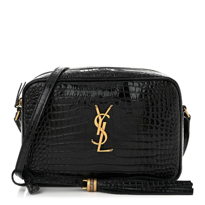 Saint Laurent Patent Calfskin Crocodile Embossed Monogram Lou Camera Bag Black 1 of 11