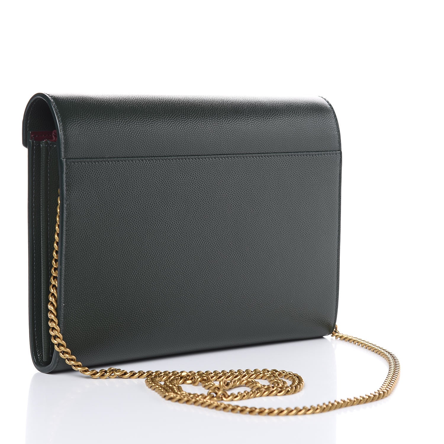 Saint Laurent Grain De Poudre Monogram Cassandra Chain Wallet Vert Fonce 3 of 9
