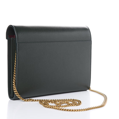 Saint Laurent Grain De Poudre Monogram Cassandra Chain Wallet Vert Fonce 3 of 9