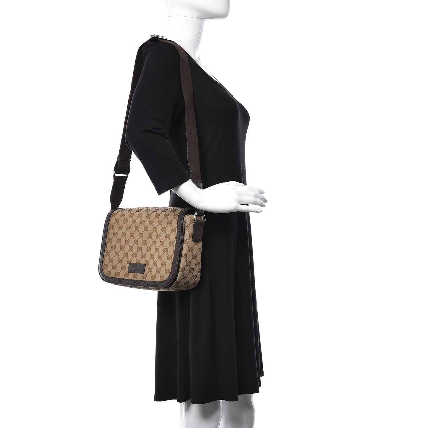 Monogram Flap Messenger Bag Beige Dark Brown