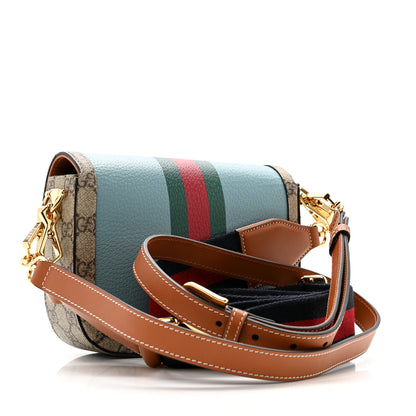Gucci X DANS LE VERT Textured Dollar Calfskin GG Supreme Monogram Web Mini Horsebit 1955 Shoulder Bag Dusty Azure Beige Ebony 3 of 13