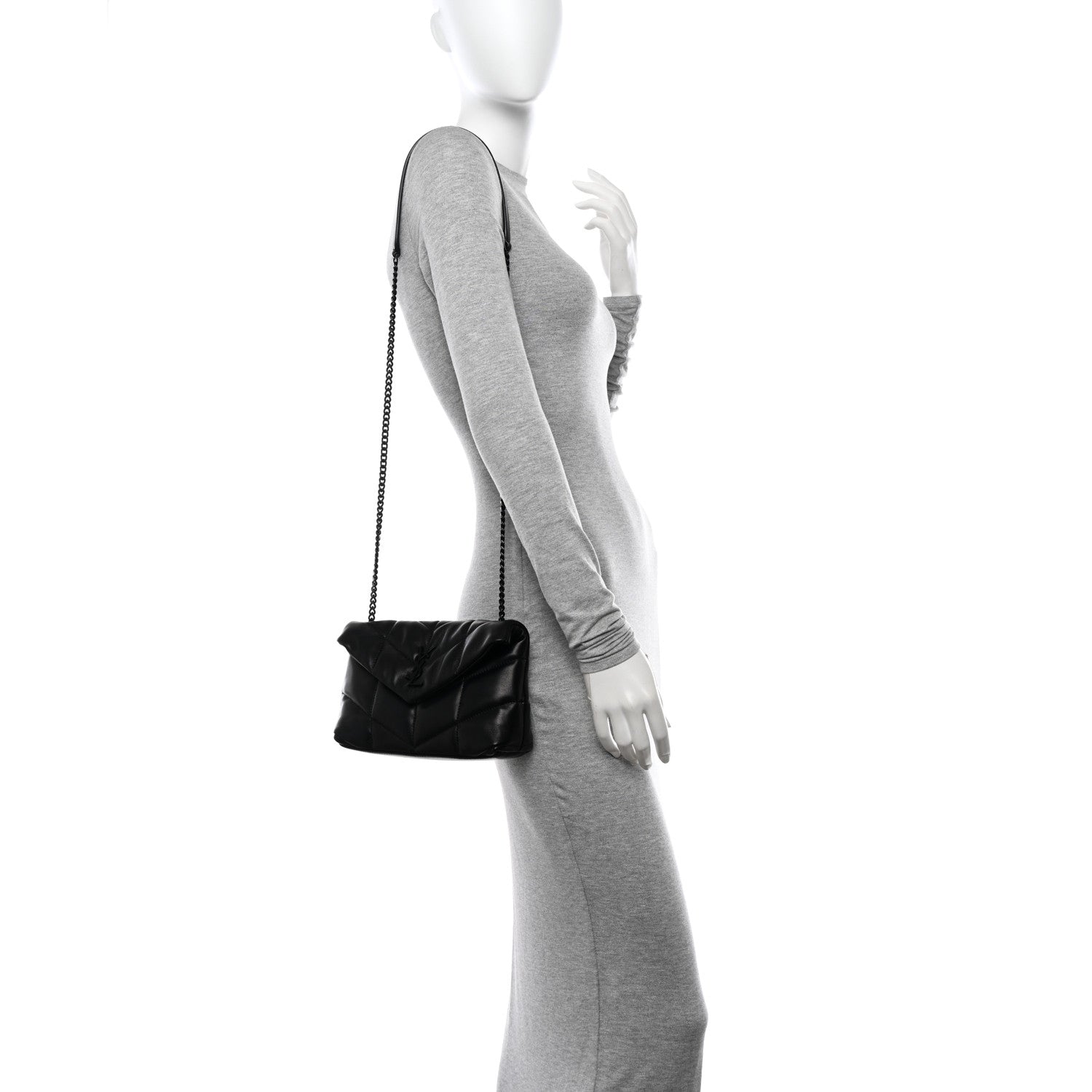 Saint Laurent Lambskin Quilted Toy Loulou Puffer Monogram Monochrome Chain Satchel Black 2 of 10