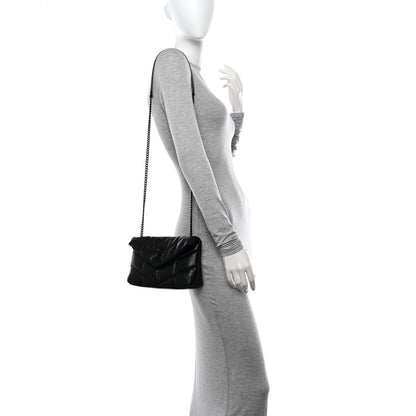 Saint Laurent Lambskin Quilted Toy Loulou Puffer Monogram Monochrome Chain Satchel Black 2 of 10