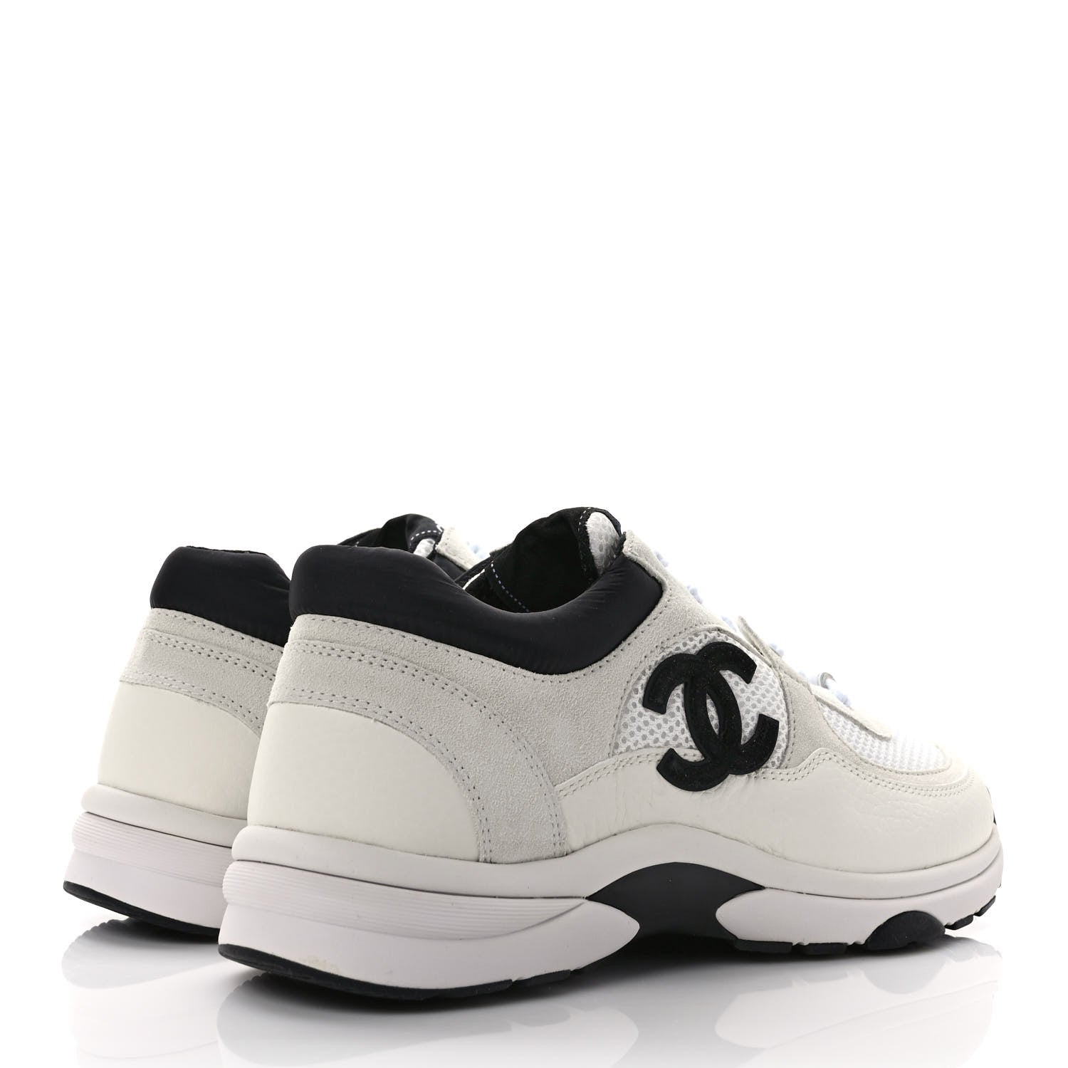 Chanel Mesh Suede Calfskin Grained Calfskin Womens CC Sneakers 40 White Black 4 of 8