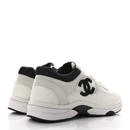 Chanel Mesh Suede Calfskin Grained Calfskin Womens CC Sneakers 40 White Black 4 of 8