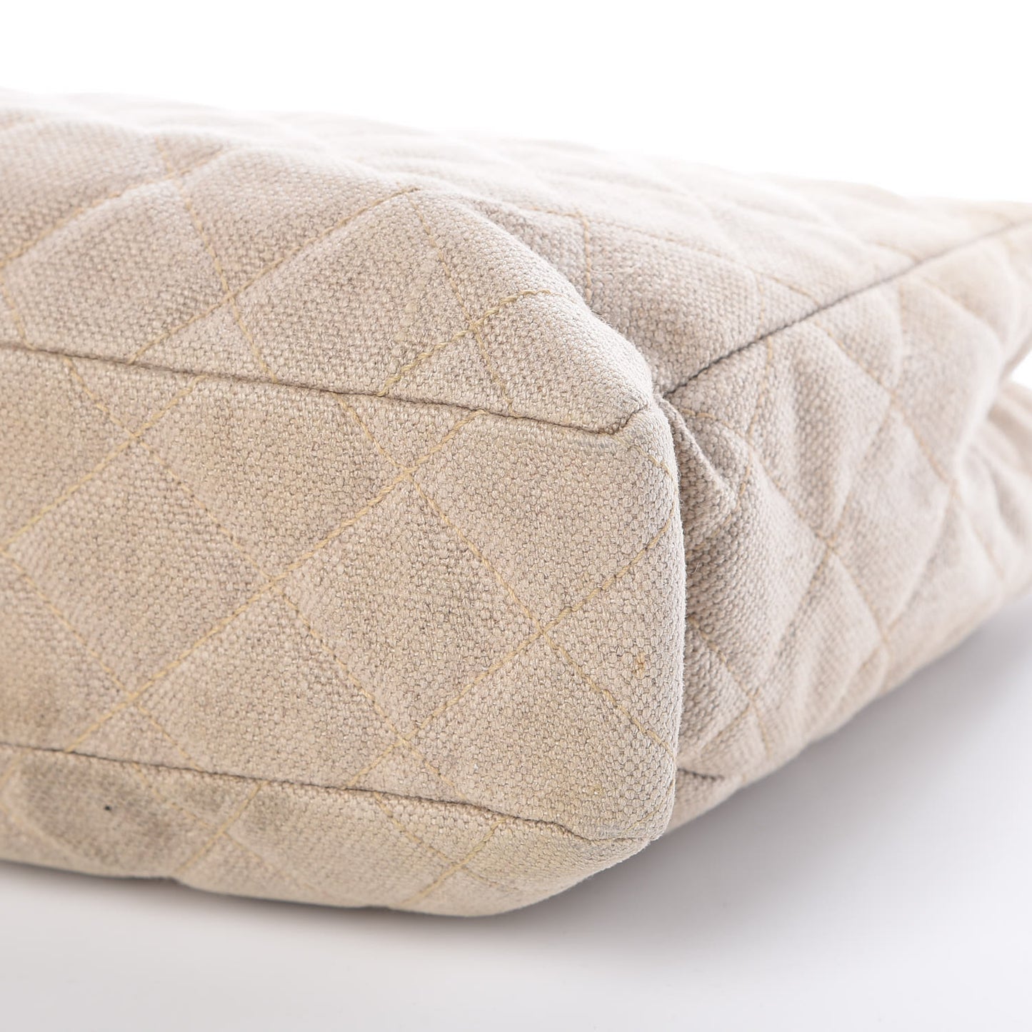 Canvas Quilted CC Shopping Tote Beige
