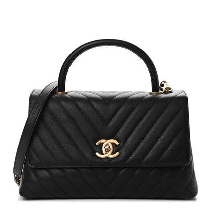 Chanel Caviar Chevron Quilted Small Coco Handle Flap Black 1 of 4