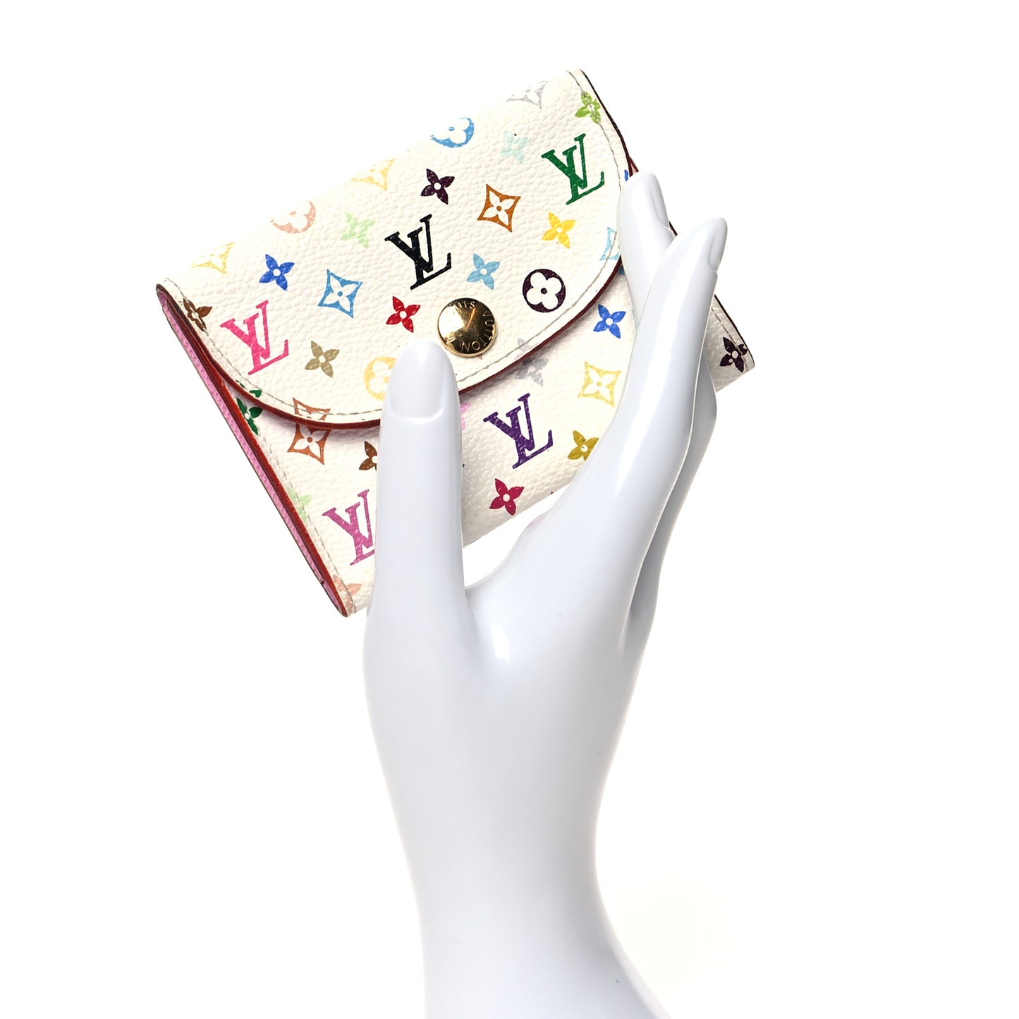 Monogram Multicolor Business Card Holder White Litchi