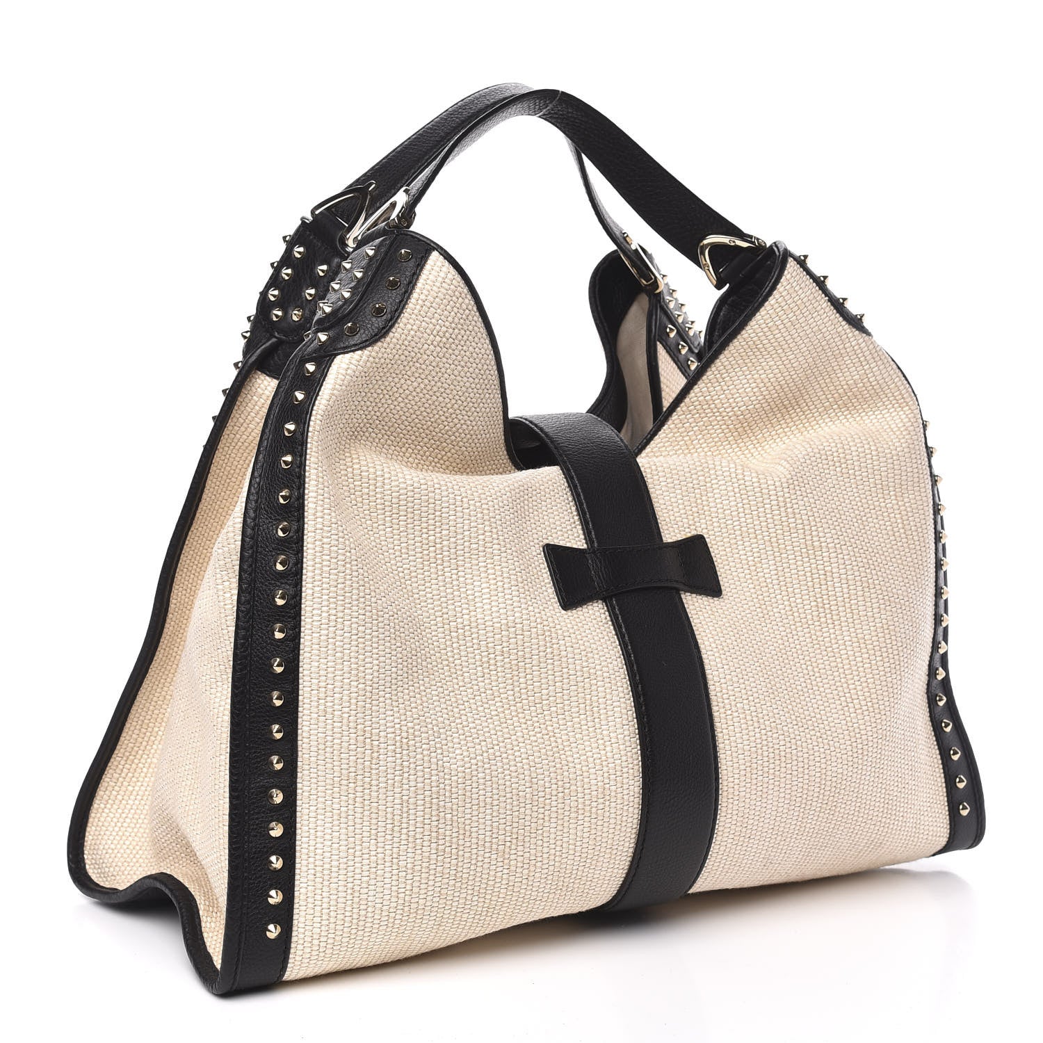 Gucci Canvas Calfskin Studded Large Soft Stirrup Shoulder Bag White Black 3 of 10