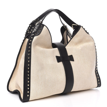 Gucci Canvas Calfskin Studded Large Soft Stirrup Shoulder Bag White Black 3 of 10