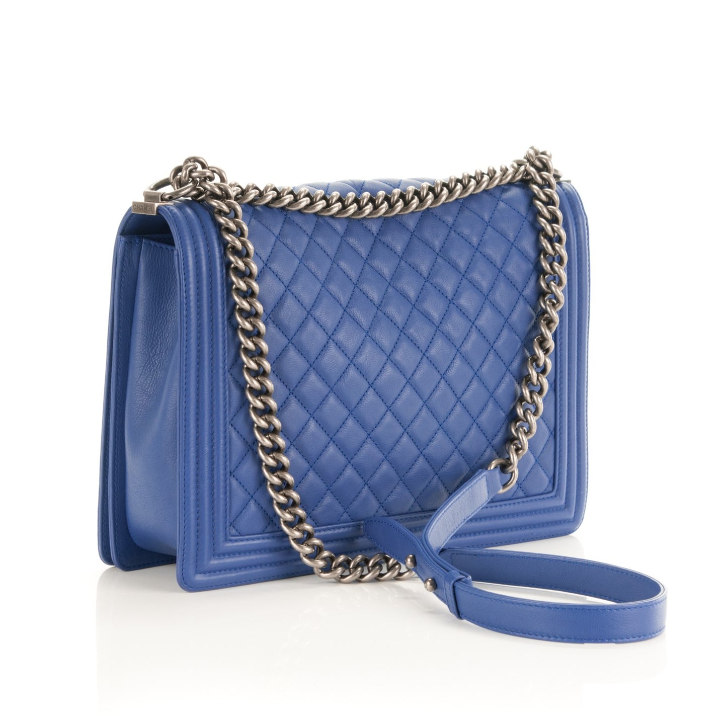 Calfskin Quilted Large Boy Flap Dark Blue