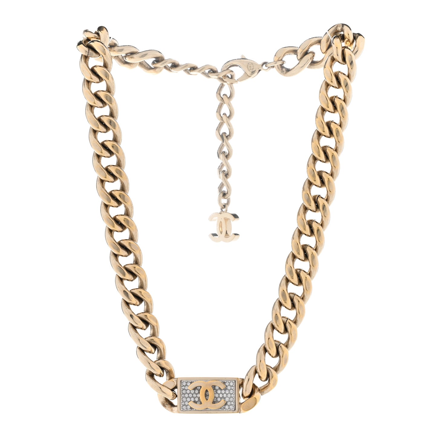 Crystal CC Chain Link Choker Necklace Gold