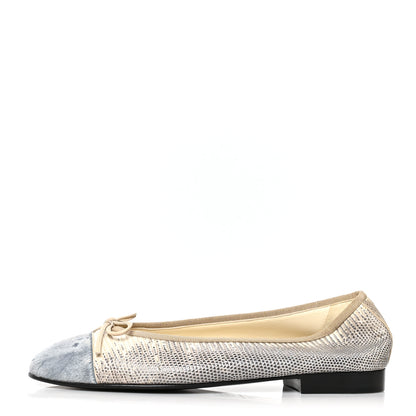 Chanel Snakeskin Pony Hair CC Cap Toe Ballerina Flats 39 Blue White 1 of 8