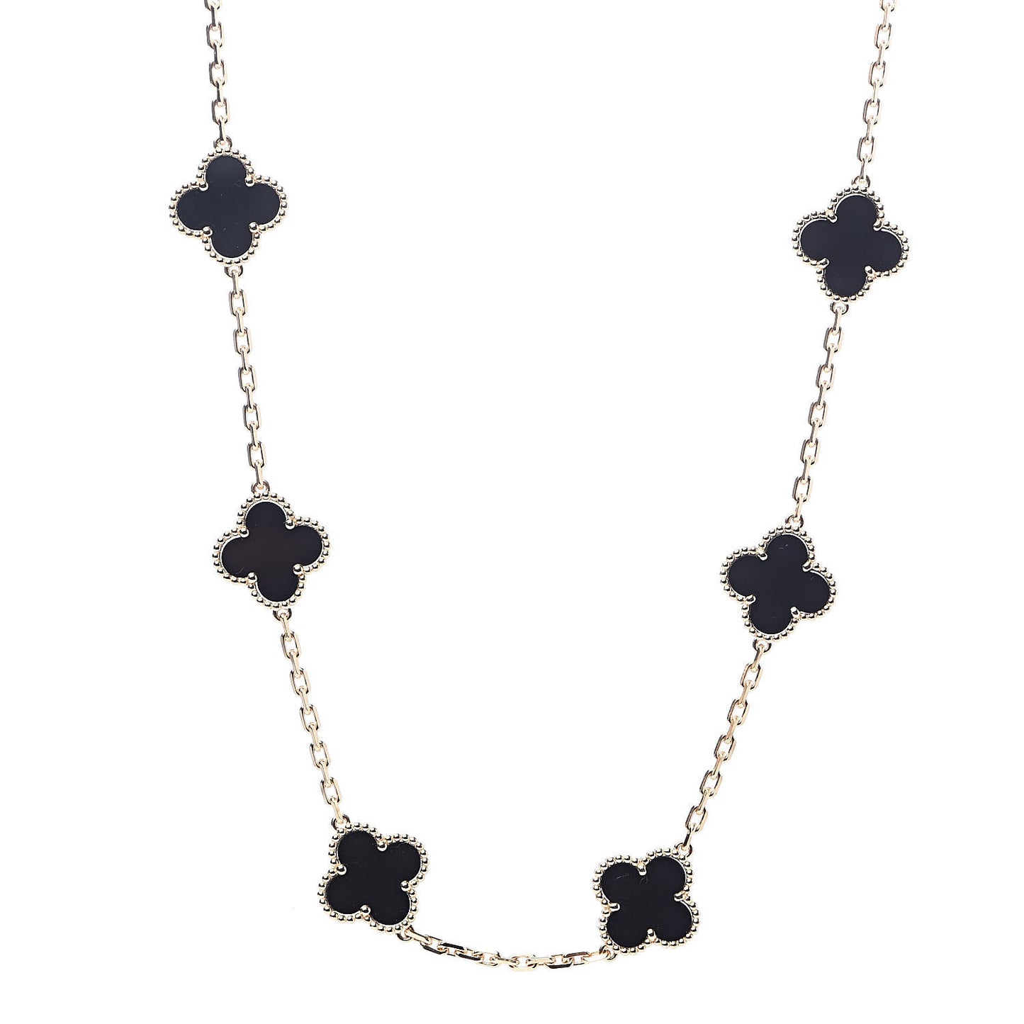 18K Yellow Gold Black Onyx 10 Motifs Vintage Alhambra Necklace