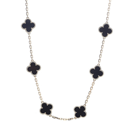 Van Cleef & Arpels 18K Yellow Gold Black Onyx 10 Motifs Vintage Alhambra Necklace 1 of 5
