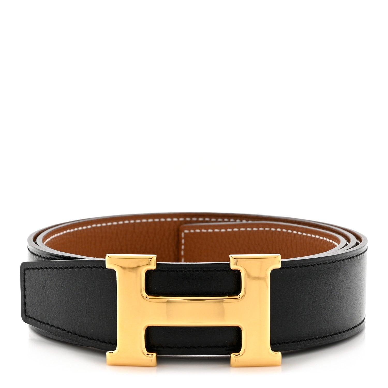 Hermes Box Togo 32mm H Belt 85 Black Gold 1 of 4