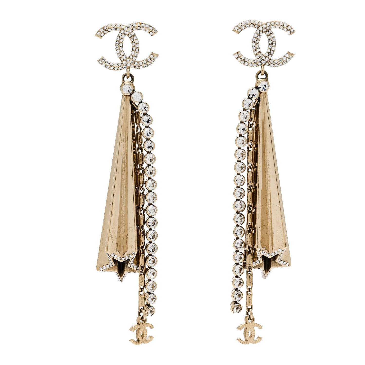 Chanel Crystal CC Star Drop Earrings Gold 1 of 4
