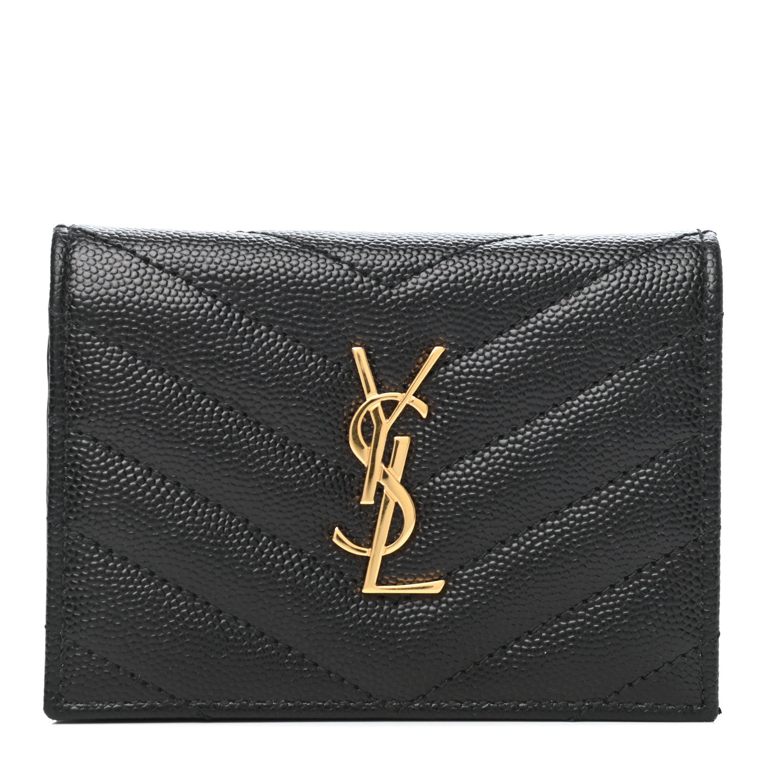 Saint Laurent Grain De Poudre Matelasse Chevron Monogram Card Case Black 1 of 9