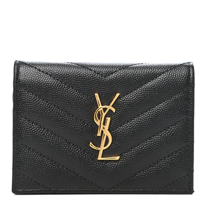 Saint Laurent Grain De Poudre Matelasse Chevron Monogram Card Case Black 1 of 9