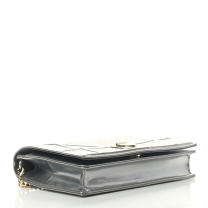Christian Dior Metallic Patent Micro-Cannage Diorama Wallet on Chain Pouch Silver 3 of 10