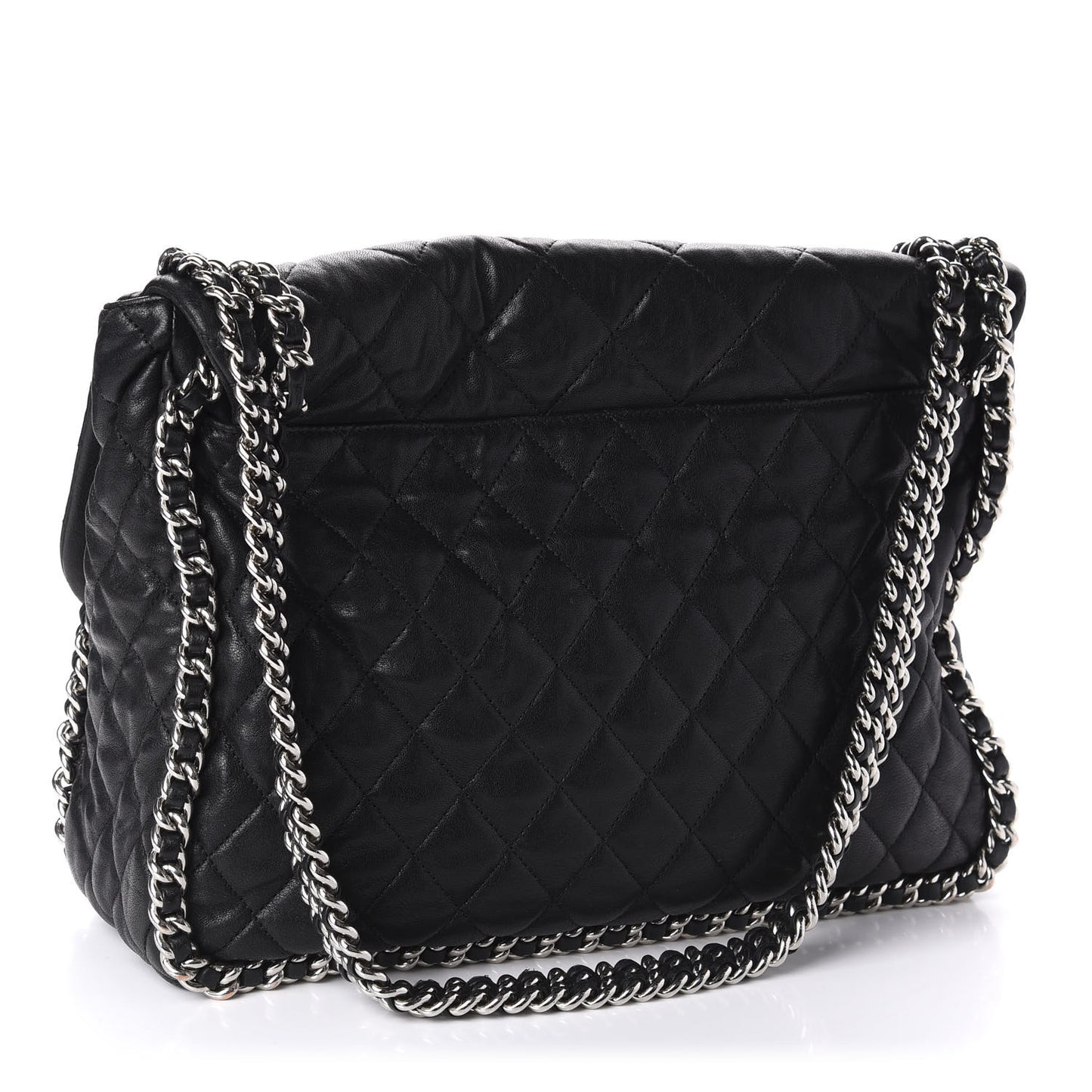Washed Lambskin Quilted Maxi Chain Around Flap Black