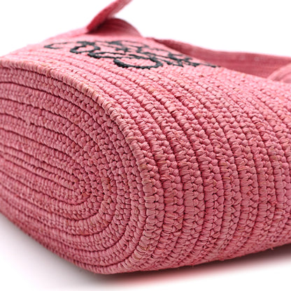 Loewe Raffia Medium Elephant Basket Tote Bag Pink Black Sunset Pink 10 of 10