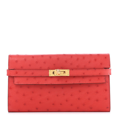 Hermes Ostrich Kelly Longue Wallet Rouge Vif 1 of 6