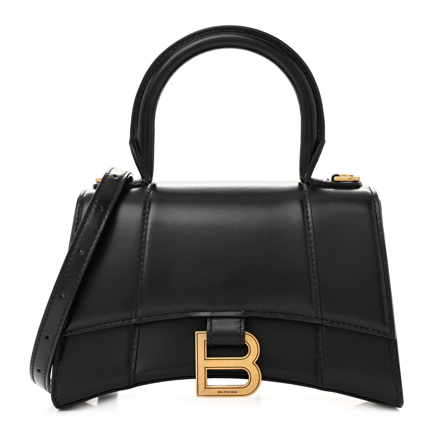 Balenciaga Shiny Box Calfskin Hourglass Top Handle Bag XS Black 1 of 9