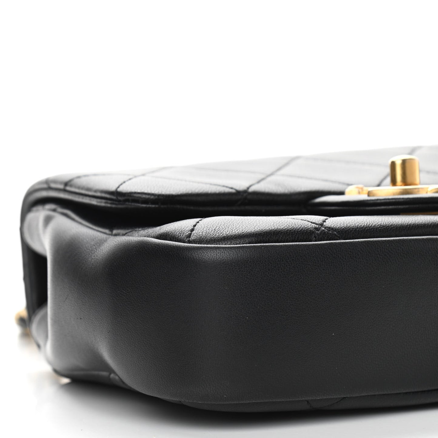 Lambskin Quilted Small Circular Handle Bag Black