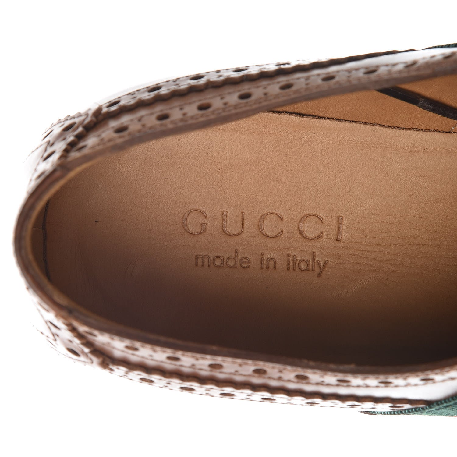 Gucci Calfskin Web Bee Embroidered Mens Lace Up Brogue Wingtip Derby Shoes 8.5 Cuir 8 of 10