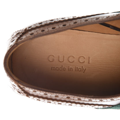 Gucci Calfskin Web Bee Embroidered Mens Lace Up Brogue Wingtip Derby Shoes 8.5 Cuir 8 of 10