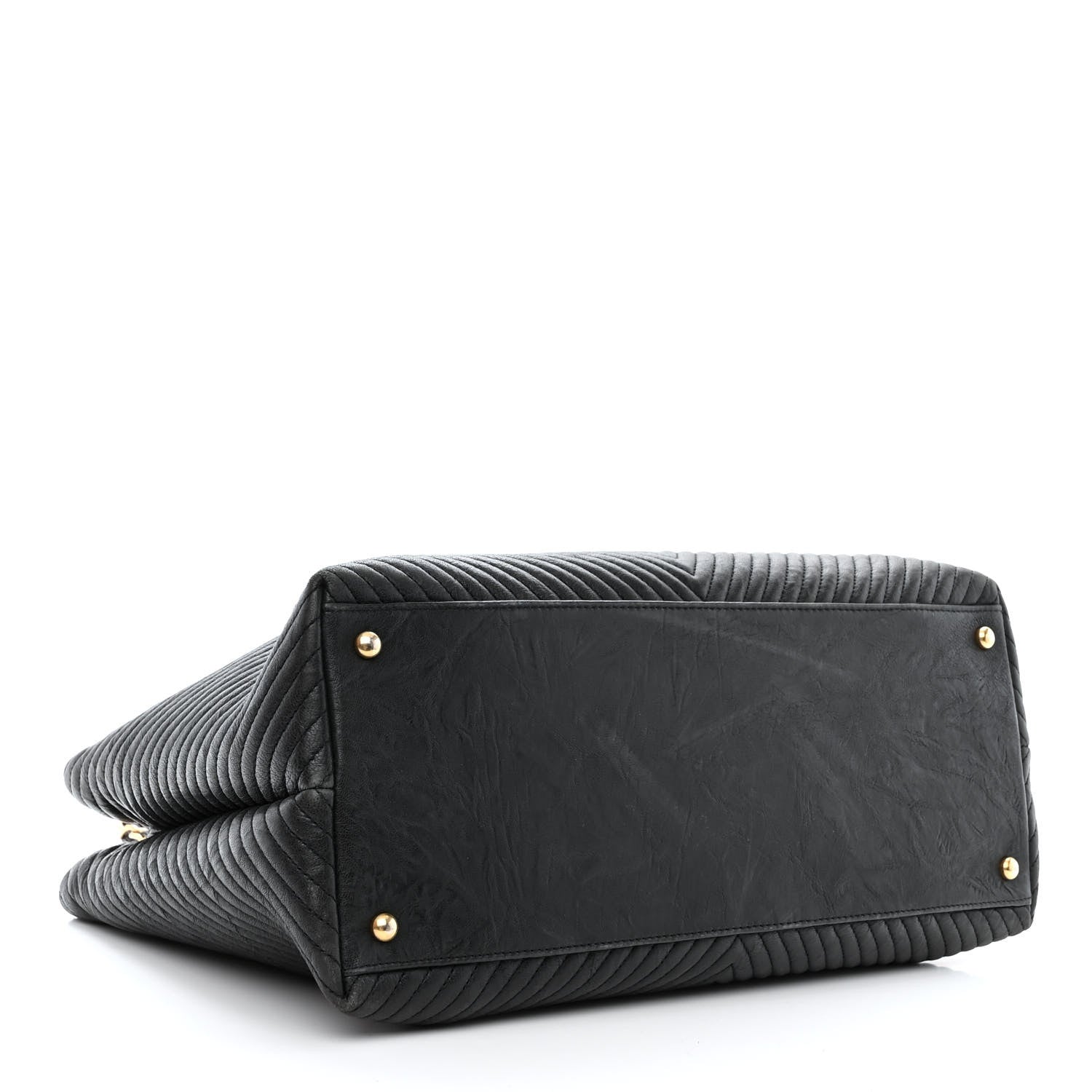 Chanel Wrinkled Lambskin Chevron Quilted Large Surpique Tote Black 4 of 12