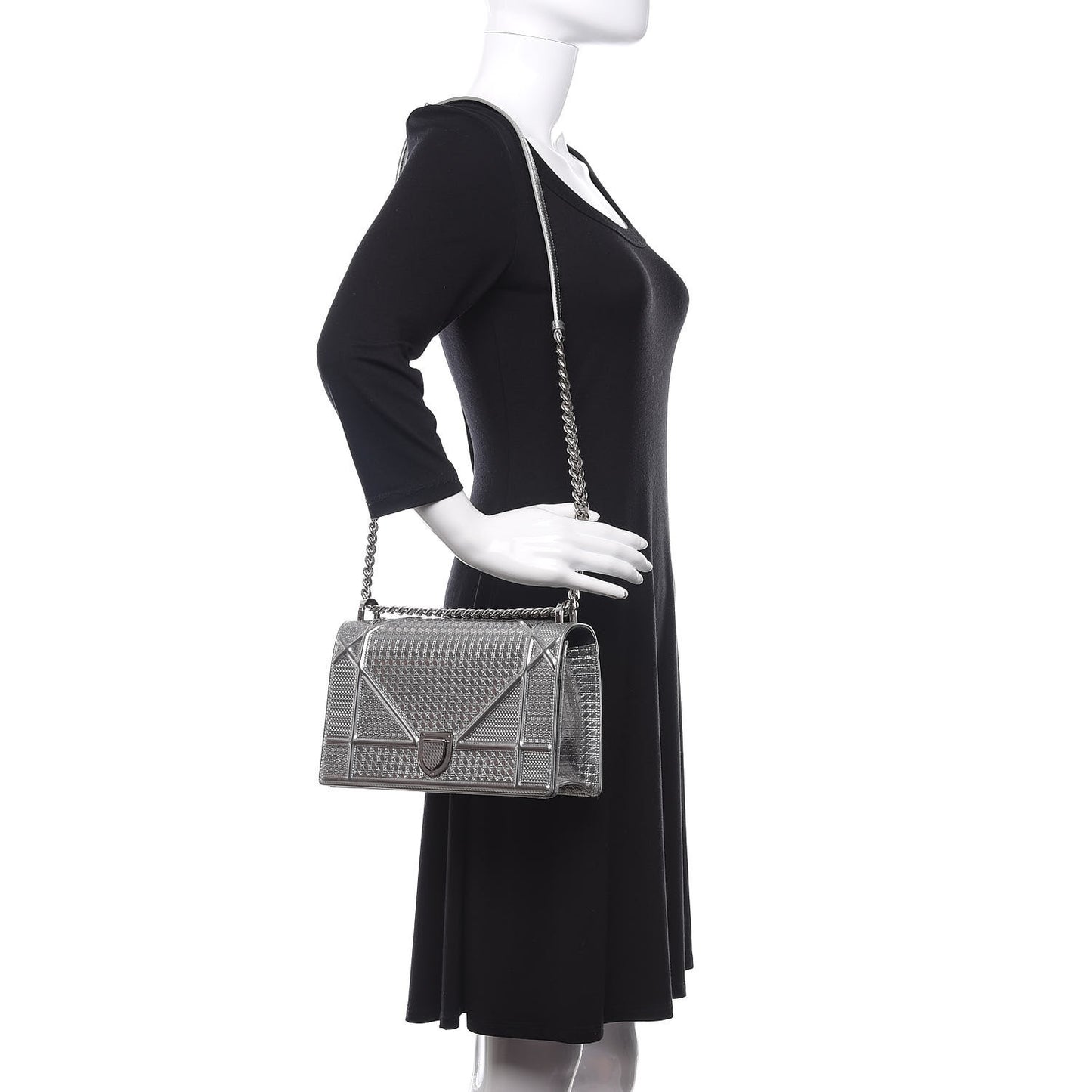 Metallic Patent Micro-Cannage Medium Diorama Flap Bag Silver
