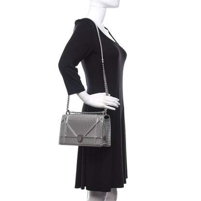 Christian Dior Metallic Patent Micro-Cannage Medium Diorama Flap Bag Silver 2 of 11