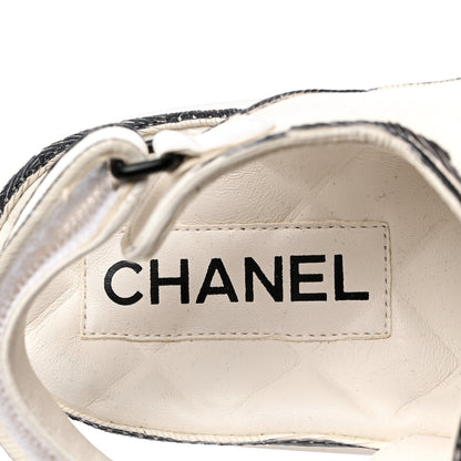 Chanel Calfskin Printed Velcro Dad Sandals 38 White Black 7 of 10