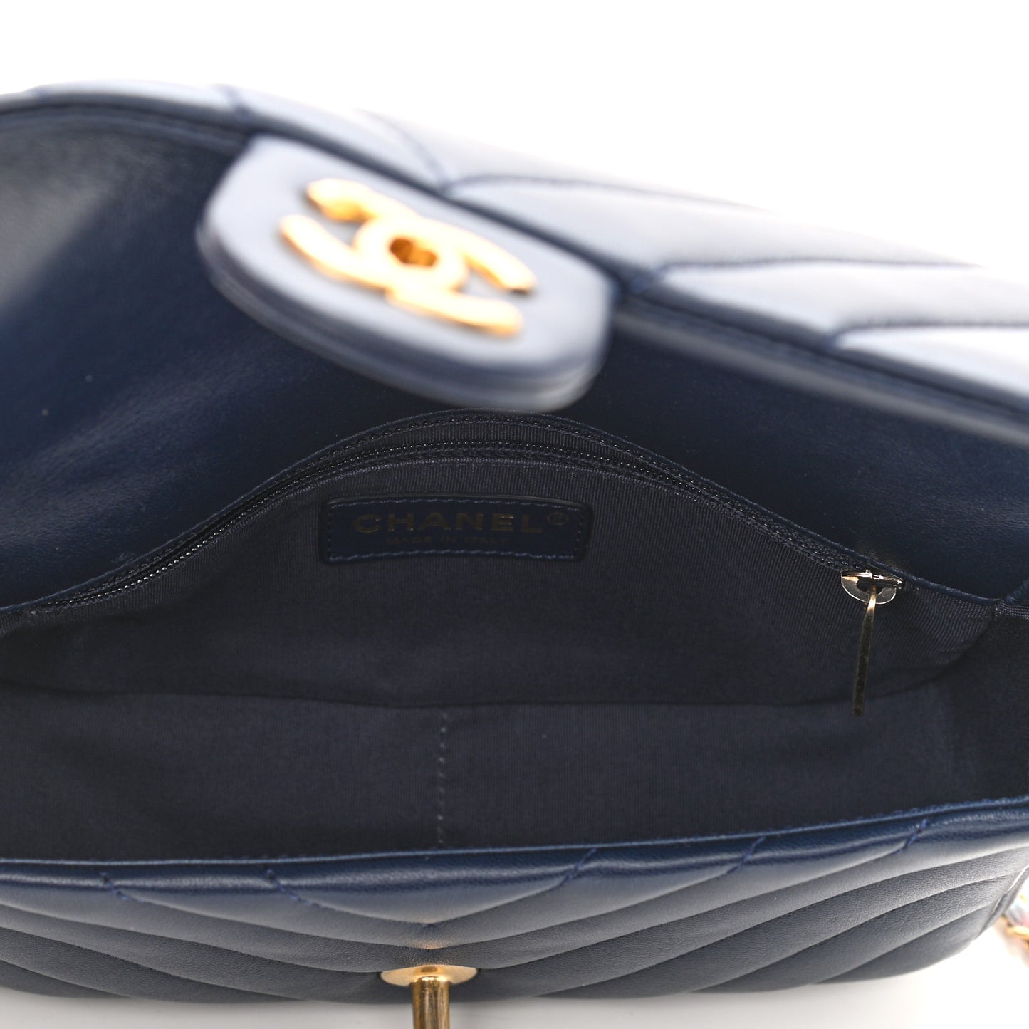 Lambskin Chevron Quilted Mini Chain Around Rectangular Flap Blue