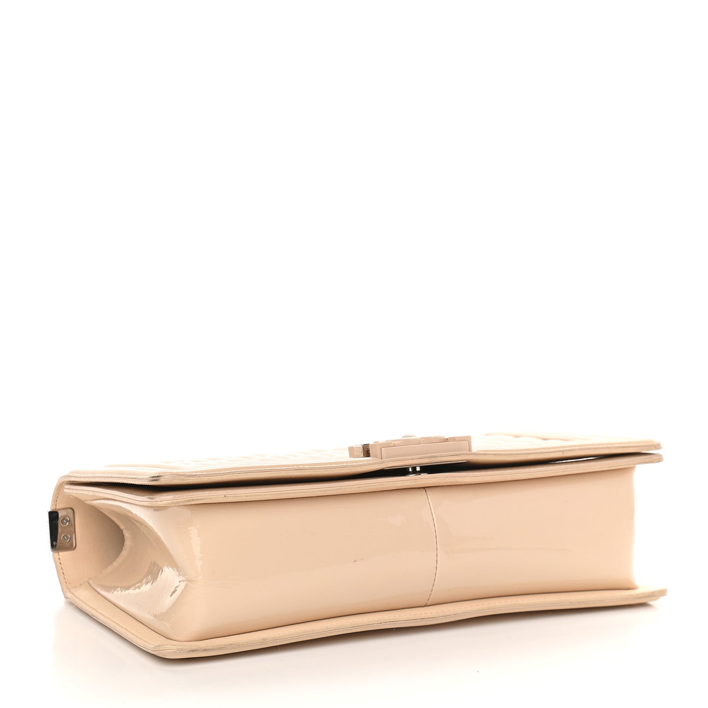 Patent Calfskin New Medium Boy Flap Plexiglass Beige
