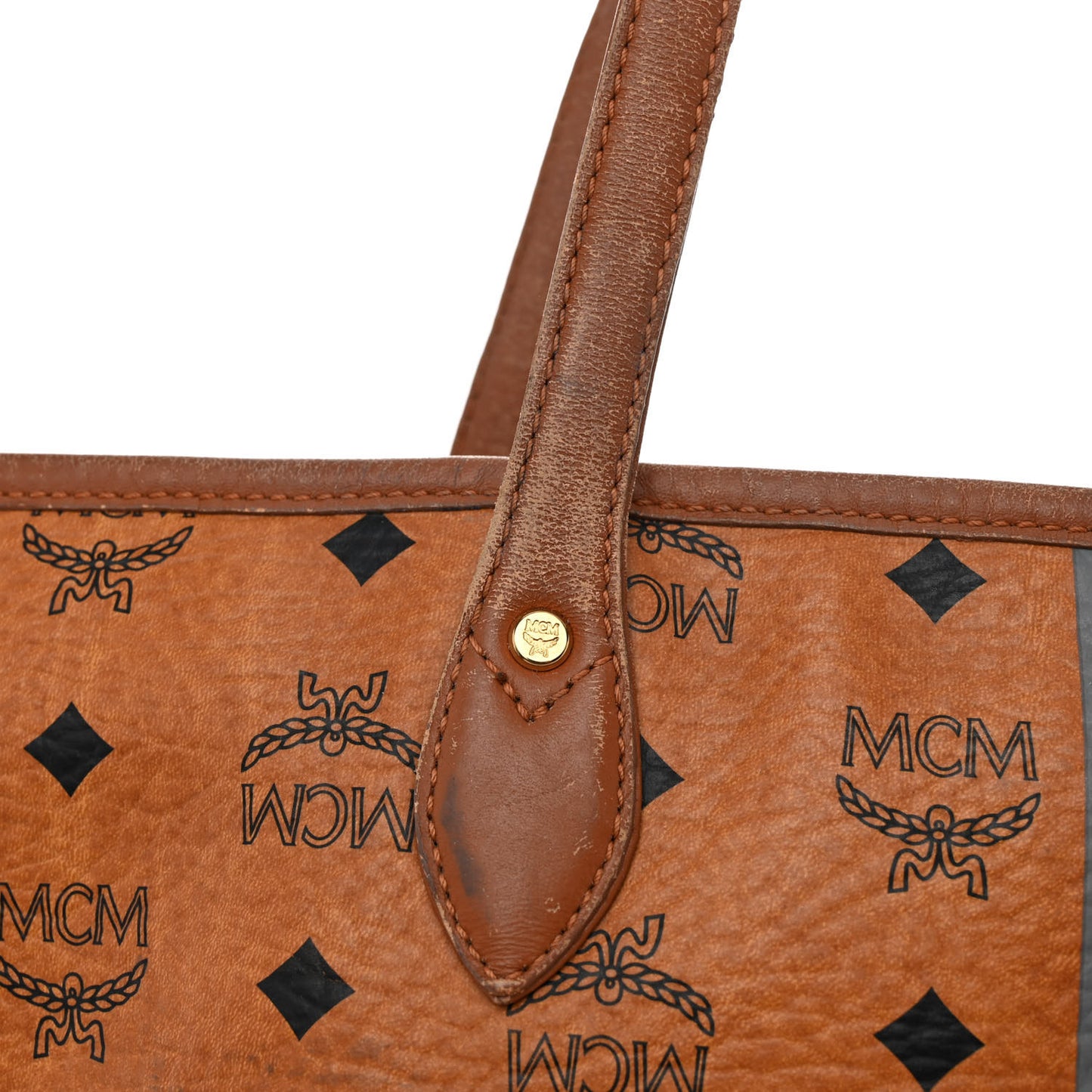 Visetos Dog Bone Striped Shopper Tote Cognac