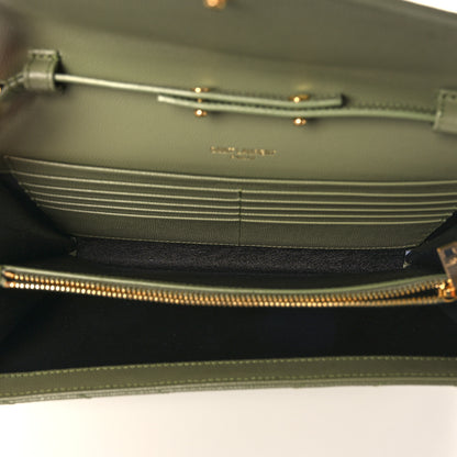 Saint Laurent Grain De Poudre Matelasse Chevron Monogram Chain Wallet Vert Kaki 5 of 8