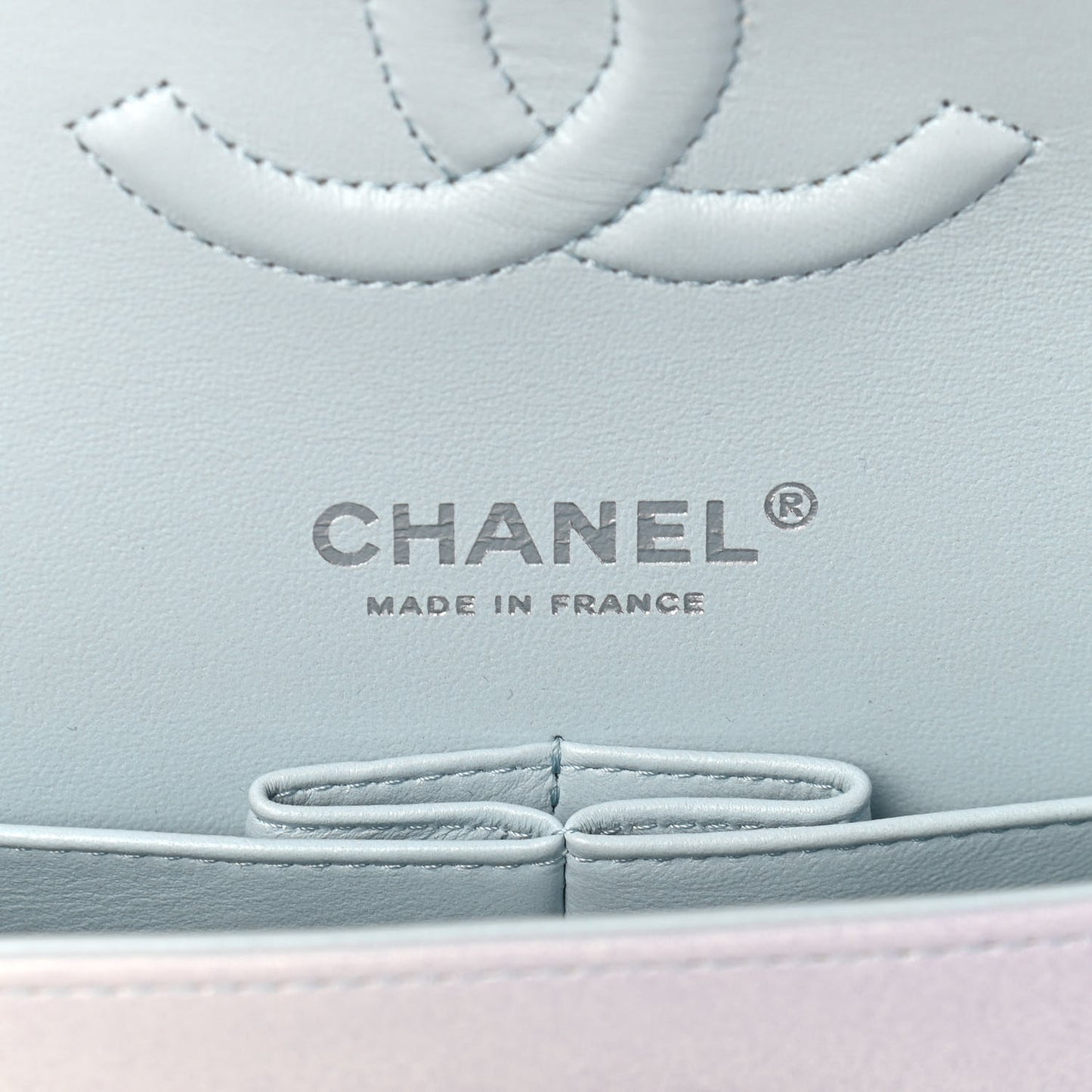 Perforated Lambskin Quilted Medium Double Flap Light Blue Light Purple White