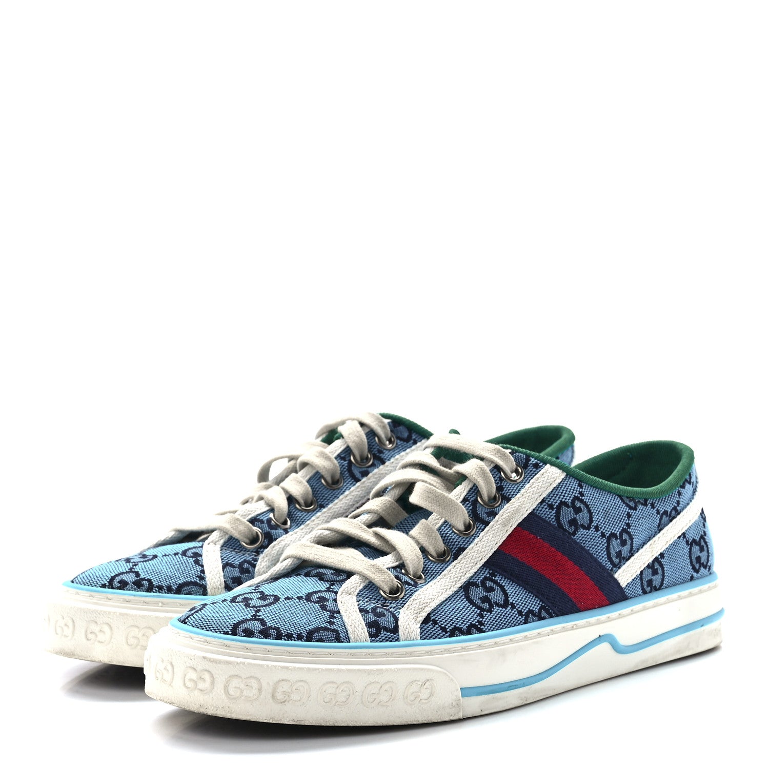 Gucci GG Monogram Multicolor Web Womens 1977 Tennis Sneakers 37.5 Light Blue Mystic White 3 of 8