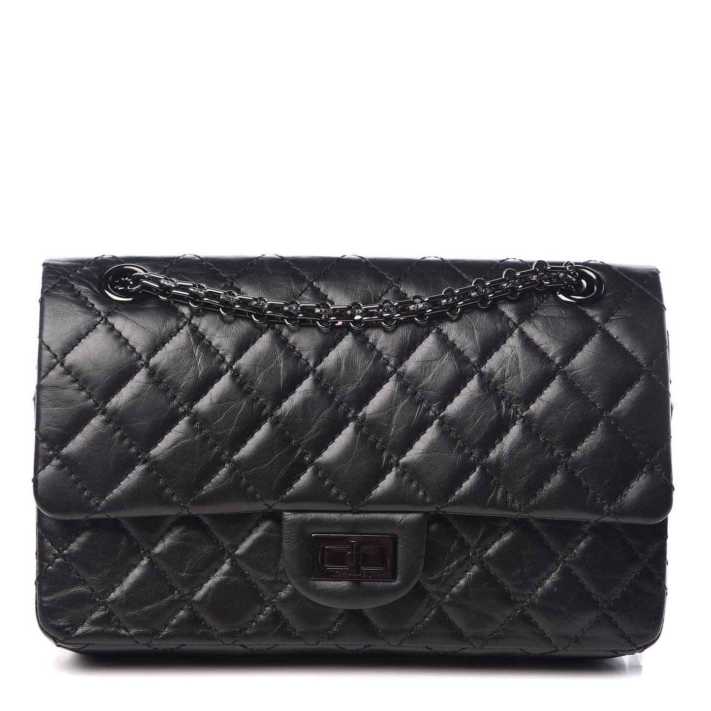 Aged Calfskin Quilted 2.55 Reissue 225 Flap So Black